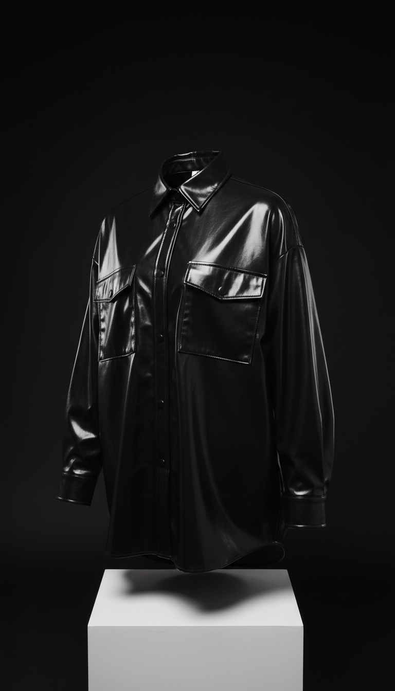 Oversize Powerwetlook Hemd mit Brusttaschen