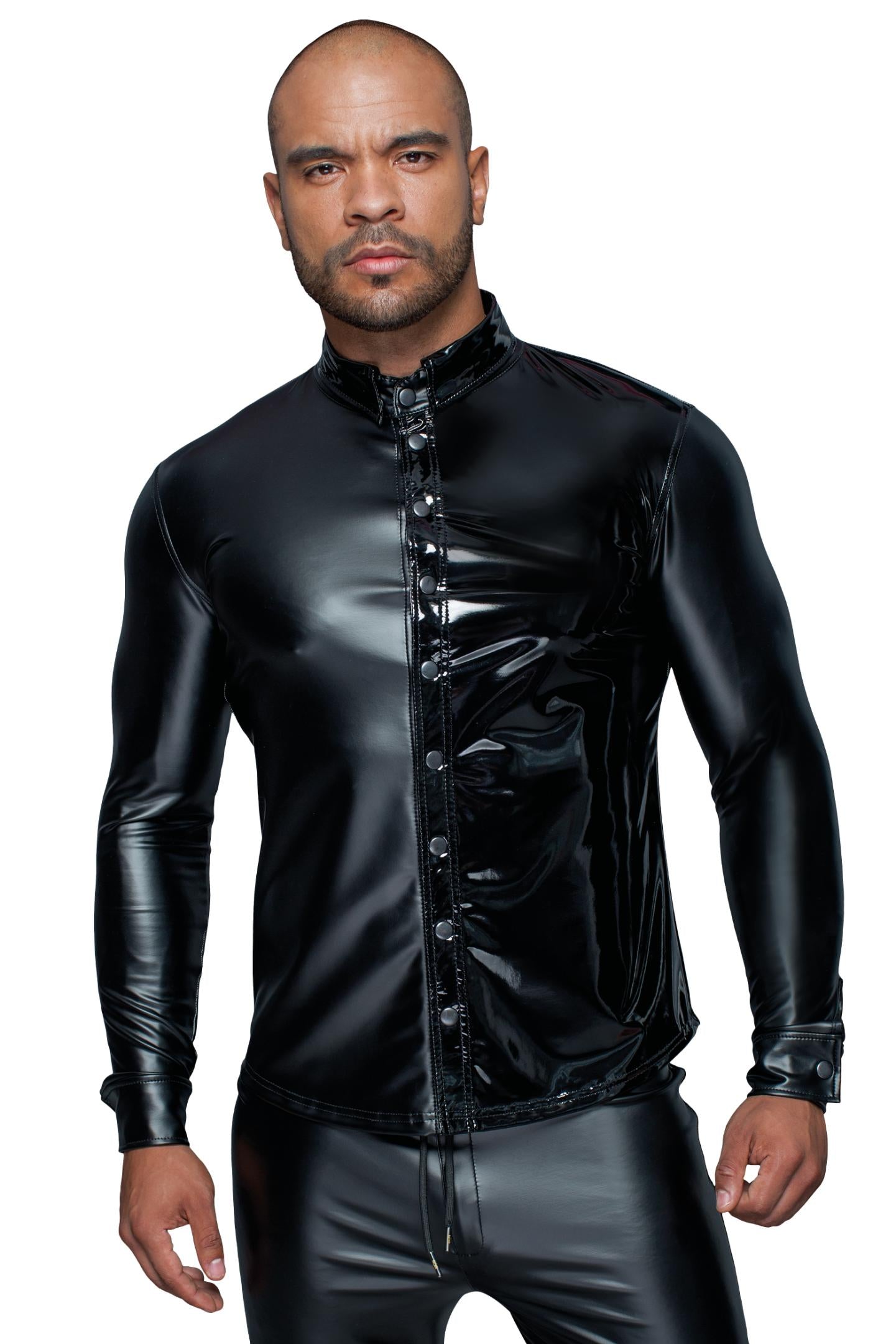 Langarm-Shirt Powerwetlook & PVC H064 – Noir Handmade