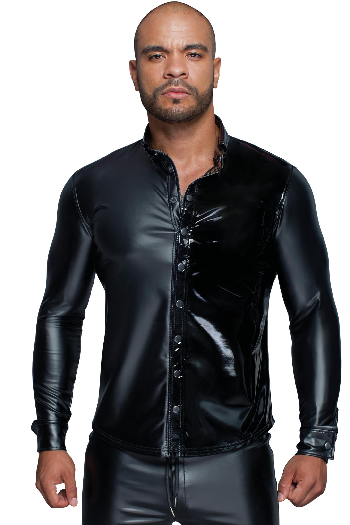 Langarm-Shirt Powerwetlook & PVC H064 – Noir Handmade