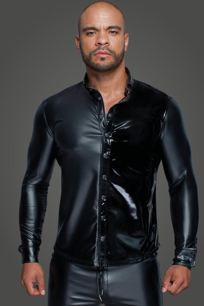 Langarm-Shirt Powerwetlook & PVC H064 – Noir Handmade
