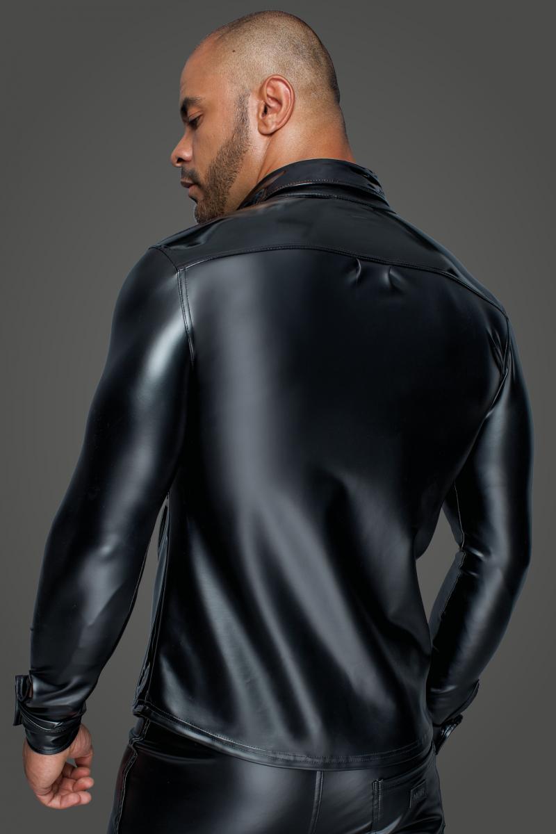 Langarm-Shirt Powerwetlook & PVC H064 – Noir Handmade