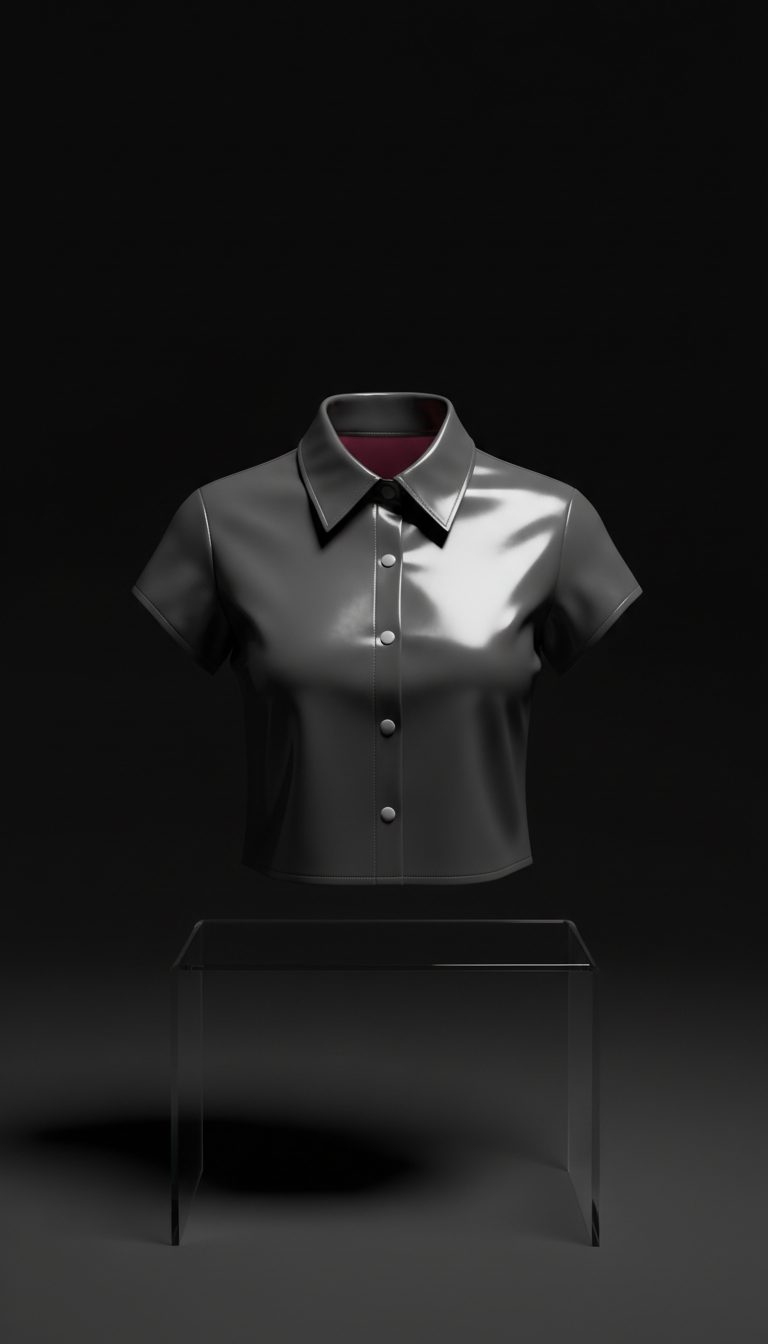 PVC Cropped Shirt mit Druckknöpfen