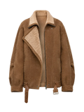 Fireladyfur Women's Shearling Coat - Motorcycle Style Merino Wool Short Jacket Jazz Party