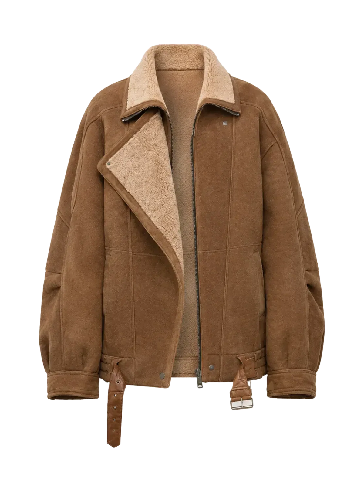 Fireladyfur Women's Shearling Coat - Motorcycle Style Merino Wool Short Jacket Jazz Party