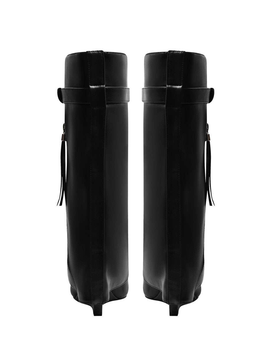 Leather Foldover Slouchy Knee High Boots