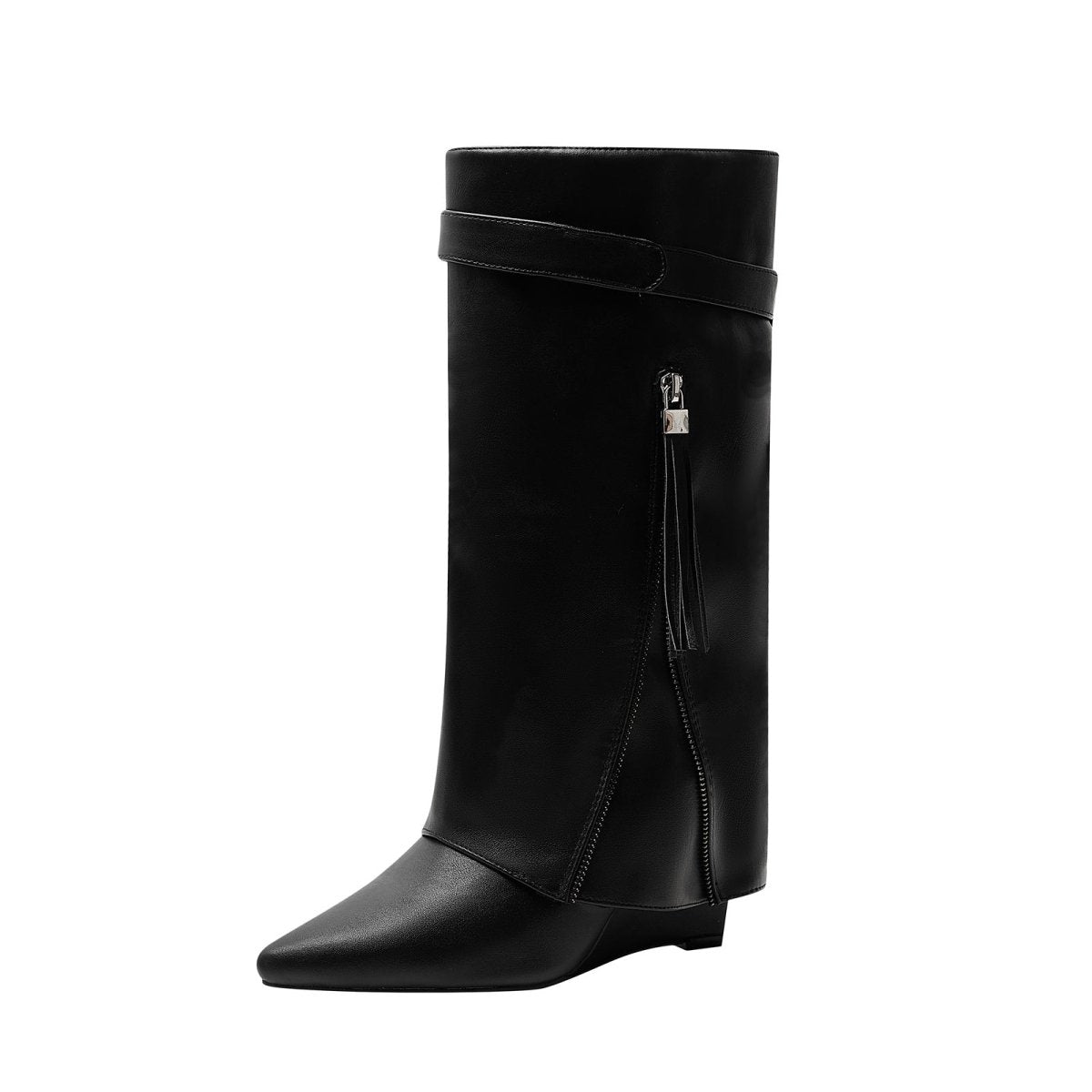 Leather Foldover Slouchy Knee High Boots