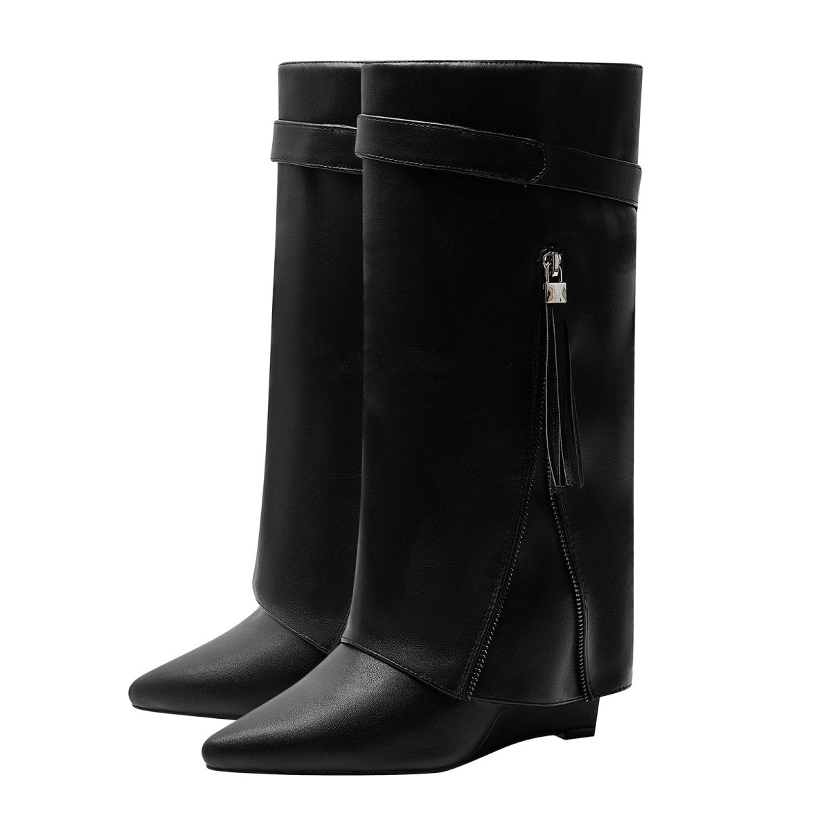 Leather Foldover Slouchy Knee High Boots