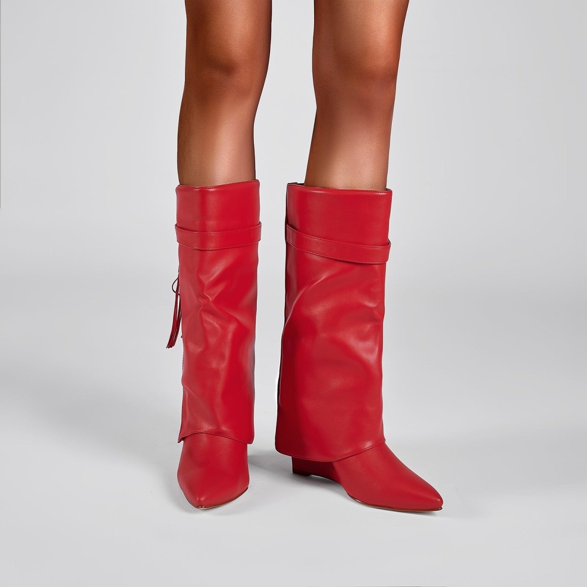 Leather Foldover Slouchy Knee High Boots