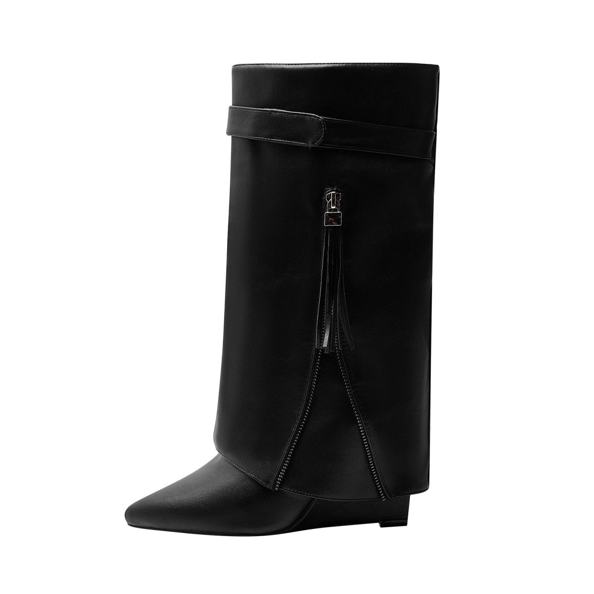 Leather Foldover Slouchy Knee High Boots